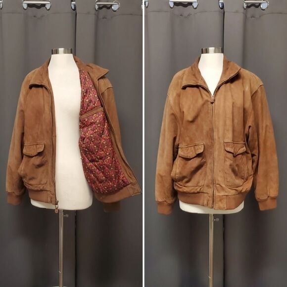 Vintage 90s y2k Hunt Club Aviator Bomber Insulated Brown Leather Jacket Large - Picture 1 of 7